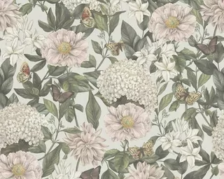 VINTAGE TAPETA VEĽKÉ KVETY HYDRENCIE LISTY motýľa ŠKANDINÁVSKÝ ŠTÝL